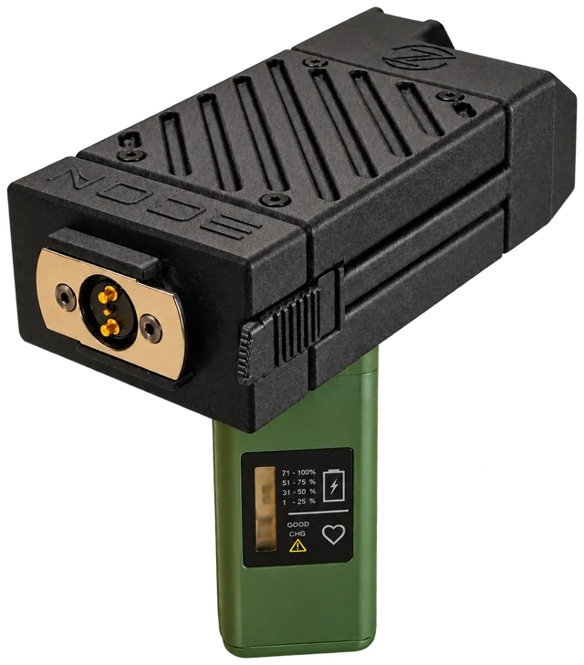 NODE side view showing the enclosure latch and battery